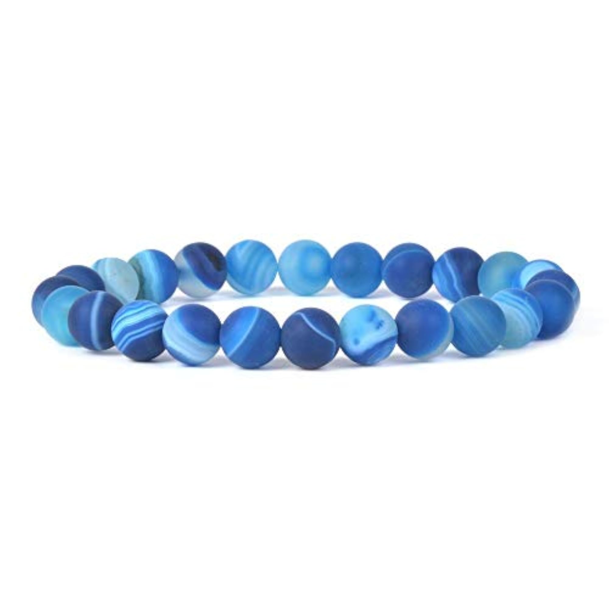 Unisex Natural Matte Dyed Blue Brazilian Agate Stretchable Bracelet