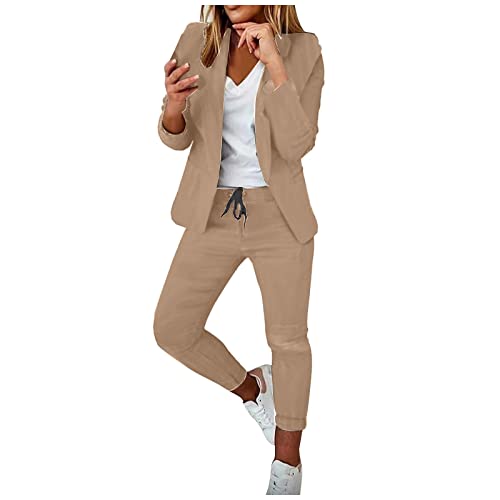 KEXIMIXUE Femmes Pantalon Costume Ensemble Tenue Élégant 2 Pièces Bureau Coupe Slim Veste des Pantalons élégant Entreprise Costume Ensemble pour Les Bureaux Costume Beige S Cover