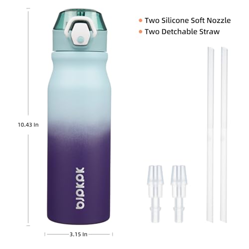 Image of BJPKPK 25 oz Insulated Water Bottle, Straw, Handle, Stainless Steel Flask | Leak Proof Locking Lid, Thermal, Double Wall Vacuum, Keeps Hot /Cold, BPA Free, Dishwasher Safe, Travel & Sports, Ocean Dream