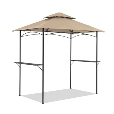 COBANA Grill Gazebo 8’x 5’ Outdoor Patio Backyard BBQ Grill Shelter Double Tiered Soft Canopy Top with Steel Frame and Bar Counters, Beige