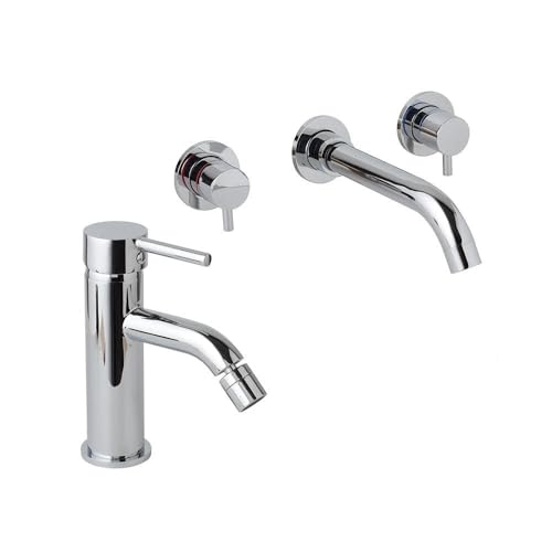 Kiamami Valentina - Ensemble de mitigeur mural pour lavabo et mitigeur bidet chromé | Fassa