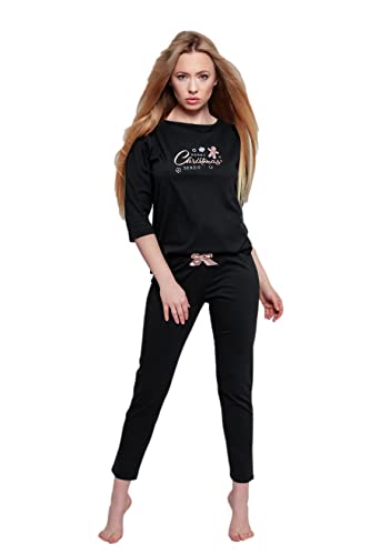 S& SENSIS edler Baumwoll-Pyjama (Made in EU) Hausanzug Celebrate aus schickem Oberteil und toller Hose, Gr. L (40), Schwarz