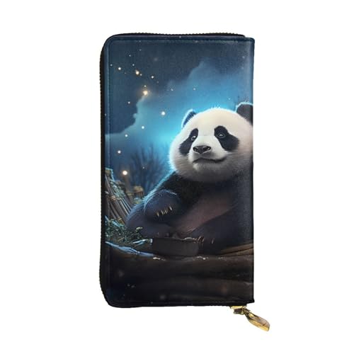 Panda and Moon Picture Leather Long Clutch Wallet for Fashionable Girls and Women - Durable, Stylish, and Functional, Black, One Size