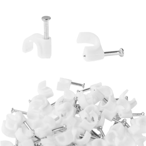 NovaPuff 100 Pcs Nail Cable Clips, 6mm White Cables Clip for Wire Management, Cord Holder Cables Clips for Ethernet/Telephone/TV Wire Cable(0.7in)