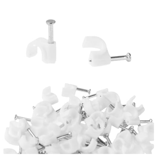 NovaPuff 100 Pcs Nail Cable Clips, 6mm White Cables Clip for Wire Management, Cord Holder Cables Clips for Ethernet/Telephone/TV Wire Cable(0.7in)