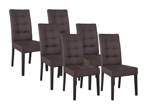 Vente-unique-Conjunto de 6 sillas VILLOSA - Tela marrón y Patas de Madera Oscura