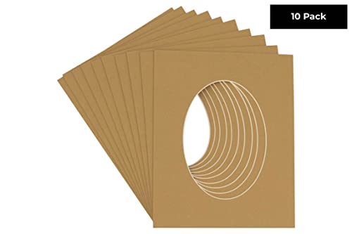 CountryArtHouse Rattan Beige Acid Free 11x17 Oval Picture Frame Mat with White Core Bevel Cut for 8.5x11 Pictures - Fits 11x17 Frame - Pack of 10 Matboards