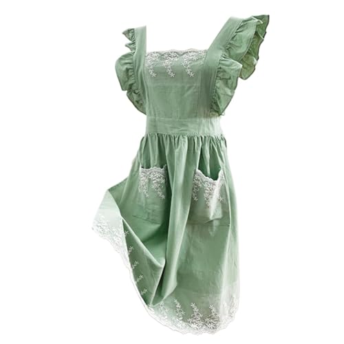 Générique Tablier pour Femme Vintage en Dentelle à Volants - Tablier de Jardinage de Cuisine en Coton Respirant avec Poches, de Travail Floral de Cuisine de...