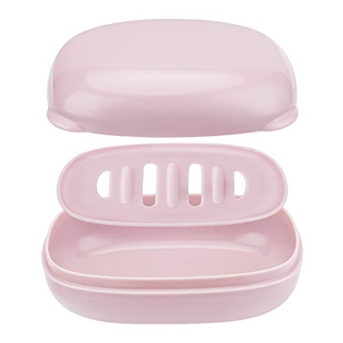 nophike Soap Holder with Lid 1 Pack，Travel Soap Container with Removable Draining Layer.Soap Dish for Home, Camping, Travel，Fashion Soap Box (Pink)