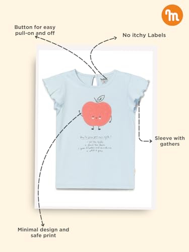 Image of Milou Girls 100% Cotton Short Sleeves Mango Placement Print Biowash T-Shirt | Soft & Breathable, Safe Dyes, Label-Free Comfort