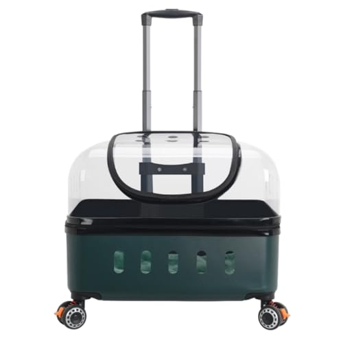 GEGEBOMTXO ペットキャリー キャスター付き ペットカート 4輪 キャリーケース 大型猫バッグ ポータブル犬お出かけバッグ 大容量 犬 猫 小型犬 中型犬 ハードキャリー 軽量 お出かけ 旅行 避難 通院 (濃い緑色,スタイルB(49*35*35c