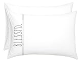 Rae Dunn Pillowcase Set- 100% Cotton, Breathable, Standard Sized White Pillowcases, Set of 2 Hotel Quality Pillowcase, 21 x 32 inches, Embroidered with Blessed