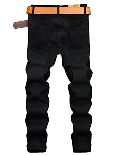 Men's Ripped Patchwork Pleated Stretch Biker Jeans with Zippers2