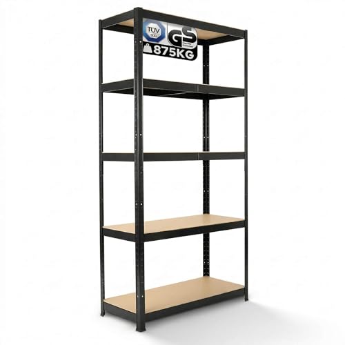 Arebos Schwerlastregal 180 x 90 x 40 cm | 875kg Tragkraft | 0 63 mm | 5 MDF-Platten Regal Lagerregal Kellerregal Steckregal Werkstattregal | Schwarz