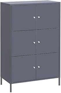 SONGMICS Storage Cabinet, 3-Tier Metal Office Cabinet, Multipurpose Storage Organiser Stand with 6 Doors, 27.5 x 14.2 x 44.2 Inches, Max. Load Capacity 33 lb per Shelf, Gray UOMC06GB