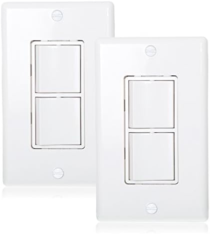 Maxxima AC Combination Switch, Double On/Off Rocker Light Switch, White Wall Plates Included, Double Paddle Rocker, 15 Amp Decorative (Pack of 2)