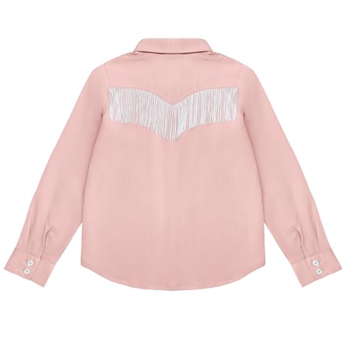 Image of Girls Fringe Shirt Sleeveless Button Down Western Cowgirl Tassel Trim Casual Blouse Shirt Top 4-13Y