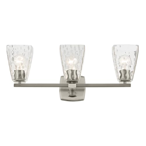 Image of Kichler Marant 21.25 inch 3-Light Bathroom Vanity Light Fixture with Clear Water Glass in Brushed Nickel for Over Mirror, Modern Steel Frame (21.25 inch W x 9.5 inch H), 55216NIWTR
