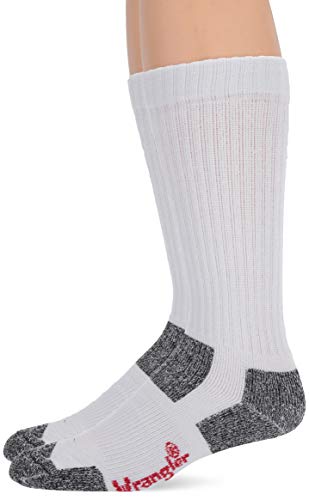Wrangler Men's Steel Toe Boot Ultra-Dri Work Crew Socks 2 Pair Pack, White, Large