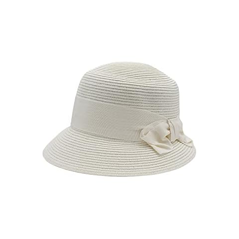 Physician Endorsed Women's Spectator Straw Hat with Ribbon Trim and Assymetricl Brim, White, One Size Cover