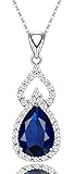 LMXXVJ Necklace Pendant for Women Girl With Created Blue Sapphire,Silver Tone Teardrop Gem Birthston