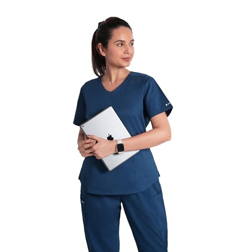 Image of Lite V-Neck 6-Pocket Women's Cotton ScrubSuit | Moisture-Wicking, Anti-Stain & Odor Protection | Classic Fit Top & Pant | All-Day Comfort for Doctors & Students Air Blue (S)
