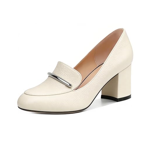 Image of Eldof Women's Pumps Block Heel Round Toe Slip On Chunky Loafer Heel Dress Shoes Pumps for Women 2.5 Inches