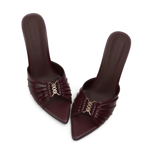 Image of iiimmu 3.5 IN Stiletto Mules High Heels with Pointed Peep Toe Heeled Sandals Faux Leather
