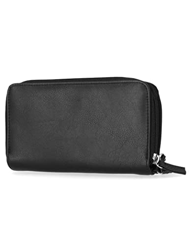 Nautica On The Double Zip Around Vegan Leather Womens RFID Clutch Wallet With Wristlet Strap, Black4