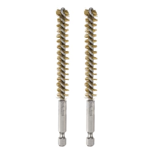HARFINGTON 2pcs Brass Bore Brush 10mm Dia Cleaning Wire Brush with Handle 1/4 Inch Hex Shank for Tubes, Ports, Bearings