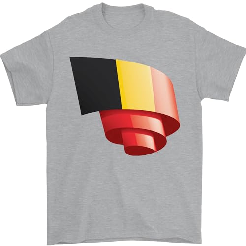 Camiseta de fútbol para hombre con bandera de Bélgica rizada, 100% algodón, gris, M