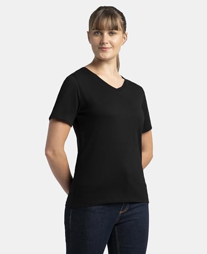 Image of Jockey AW89 Women Super Combed Cotton Rich Fabric Relaxed Fit V-Neck Half Sleeve T-Shirt
