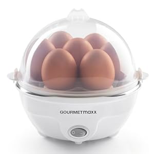 GOURMETmaxx Eierkocher für bis zu 7 Eier | Elektrischer und energiesparender Egg Cooker für individeulle Härtegrade | Inkl. Messbecher mit Ei-Pick für perfekte Ergebnisse | Mit Dampfauslassung [350 W]