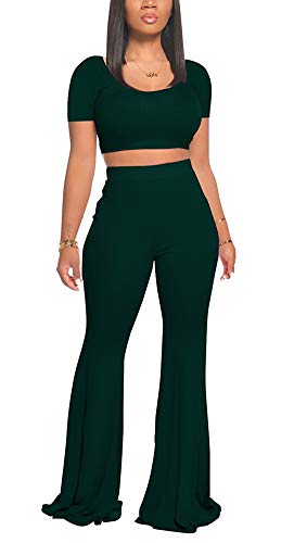2 Piece Outfits for Women Workout Sets - Sexy Crop Top + High Wai...