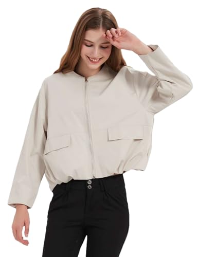 Women's Bomber Jacket Lightweight Zip Up Military Safari Utility Cropped Jackets Outwear with Pockets ﻿2