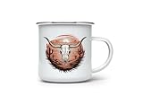 Fassungsvermögen: 350 ml MAXIKIWI Langlebige Emaille-Kaffee- oder Tee-Camping-Tasse für drinnen und draußen, Western-Cowboy, 350 ml