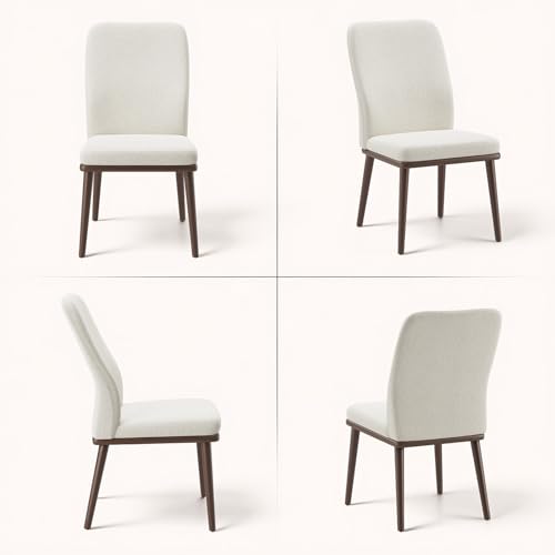 Image of Stylish Dining Chairs Set of 4, Upholstered Parsons Dining Room Chair with Nailhead Trim, Kitchen Room Chair with Thick Cushions and Wood Legs, Modern Contemporary, Beige