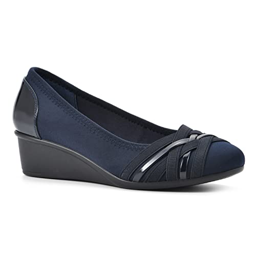 CLIFFS BY WHITE MOUNTAIN Women's Bowie Wedge, Navy/Nylon, 9 W