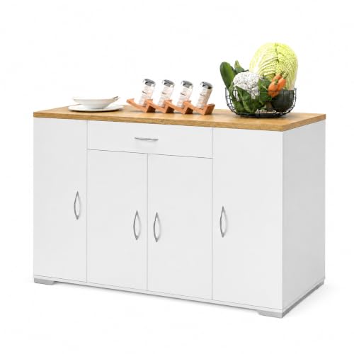 Amveya Aparador Mueble Almacenaje Blanco Estrecho Comedor 110×30×70cm