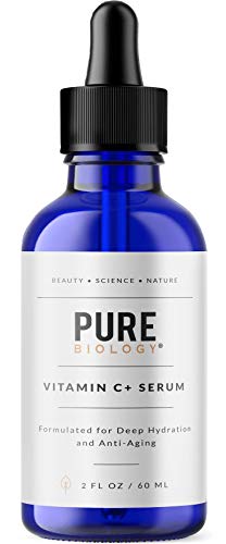 Pure Biology Premium Vitamin C Serum for Face with Hyaluronic Acid & Vitamin E, Brightening Antioxidant Serum for Face, Acne and Dark Spot Corrector, Skin Care for Men & Women (2 oz)
