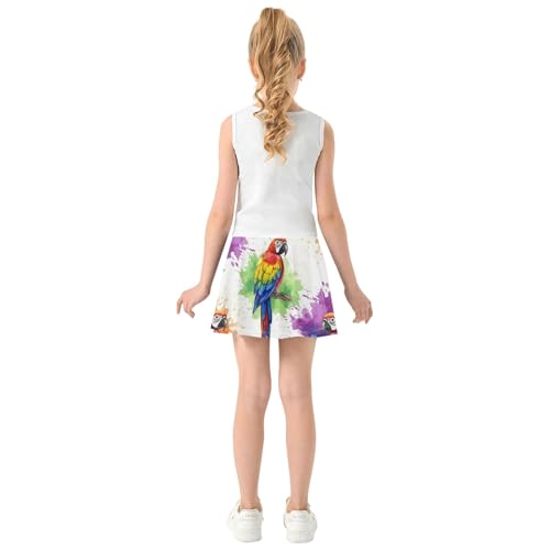 Watercolor Parrots Colorful Splash Athletic Shorts for Girls Skorts Kids Tennis Skirts Pleated Butterfly 3t4