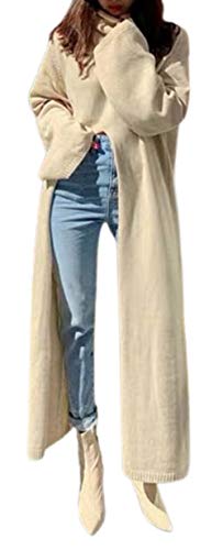 CHARTOU Women's Elegant Turtleneck High Slit Maxi Long Knitted Sweater Dress (One Size, Apricot)