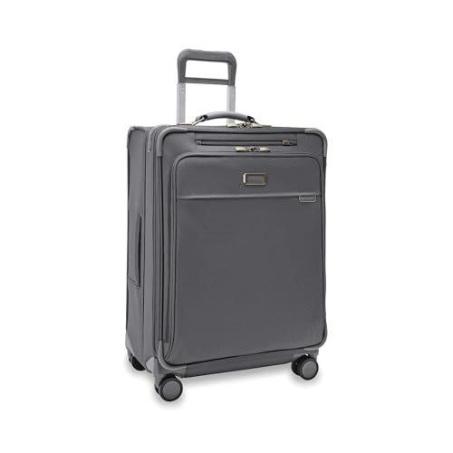 Image of Briggs & Riley 26 inch Medium Expandable Spinner - Checked Luggage for Travel, Suitcases with Wheels, Softside Rolling Bag for Men & Women, Self-Repairing Zipper - Baseline Collection, Steel Gray