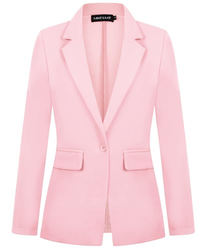 MINTLIMIT Pink Blazer Jacket for Women Notched Lapel Long Sleeve One Button Suit Jackets Tailored Outfit,M,Pink