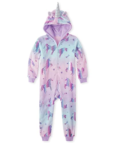 The Children's Place Baby Girls' Long Sleeve Fleece Zip Up Onesie Pajama, Unicorn Foil, Medium (7/8) #TOP10