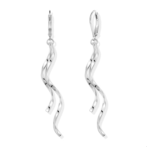 925 Sterling Silver Long Dangle Earrings Hypoallergenic 14k Gold Plated Double Linear Twisted Dangling Drop Earrings for Women Trendy Statement Elegant Leverback Earring for Women Jewelry Gifts