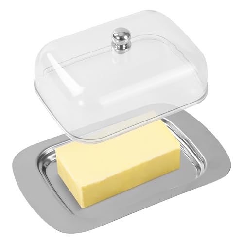 Butterdose Edelstahl,Butterdose mit Deckel und Griff,fasst 250 Gramm Butter, Edelstahlbutterdose Geeignet zur Aufbewahrung von Beilagen, Käse, Desserts
