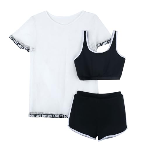 Traje de baño de 3 piezas para niños y niñas con banda de letras, Blanco, 10-11 años