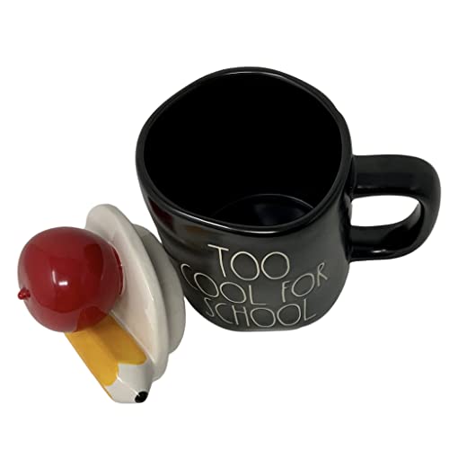 Taza de cerámica negra 16 oz con tapa lápiz y manzana miniatura 3