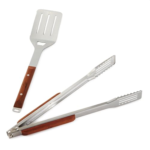 Set de 2 piezas pinzas y espátula de acero inoxidable para parrilla miniatura 2